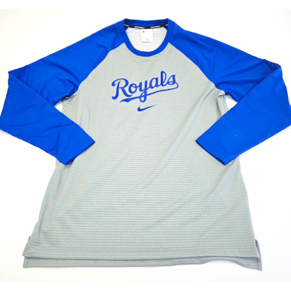 Nike Kansas City Royals Dri-FIT Raglan Long Sleeve Shirt Gray/Blue Size L